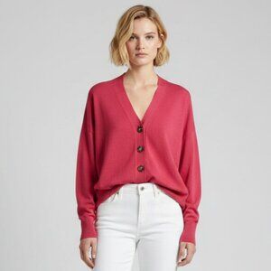 Cotton Viscose Raspberry Pink Cardigan V-Neck Button Front